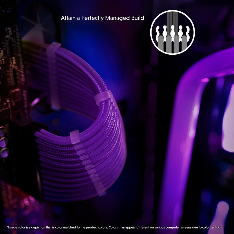 LINKUP - AVA 30cm PSU Cable Extension Sleeved Custom Mod GPU PC Braided w/Comb Kit - Compatible with RTX3090 | 1 x 24 P (20+4) | 2 x 8 P (4+4) CPU | 3 x 8 P (6+2) GPU Set | 300mm - Purple - Image 5